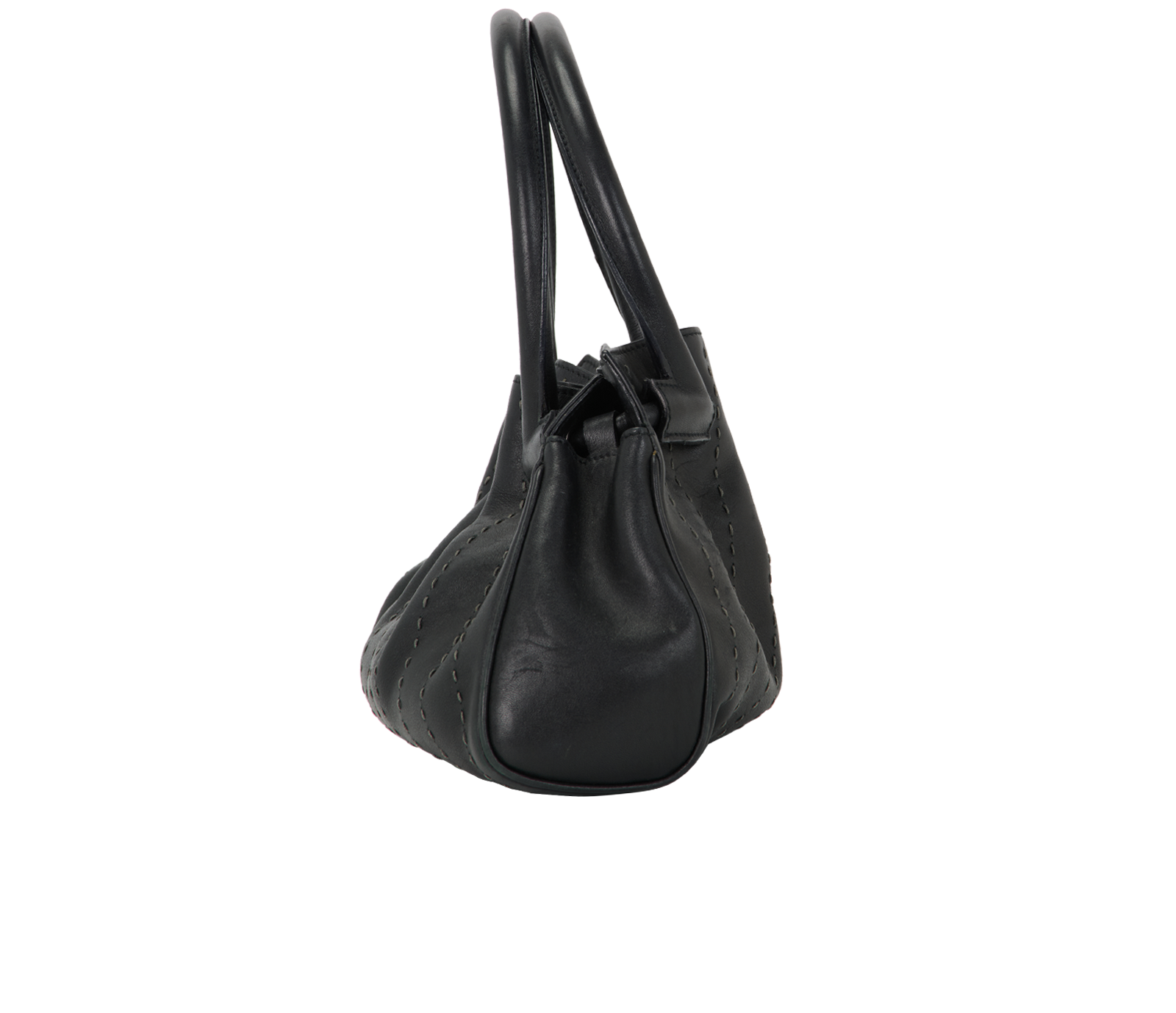Vintage Gathered Bag, &pound;195, Handbags, Black, Leather, Bottom view